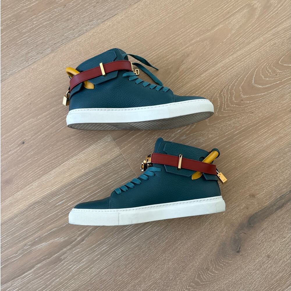 Buscemi Leather Sneakers 100MM Size EU 43 Green Red Tan